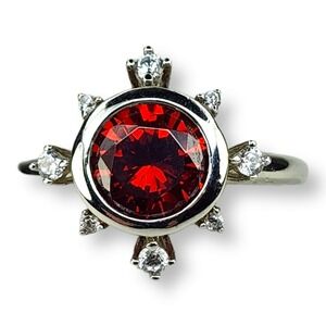 Bomb Party Ring Size 8 Red Rubellite Cubic Zirconia 925 Sterling Silver
